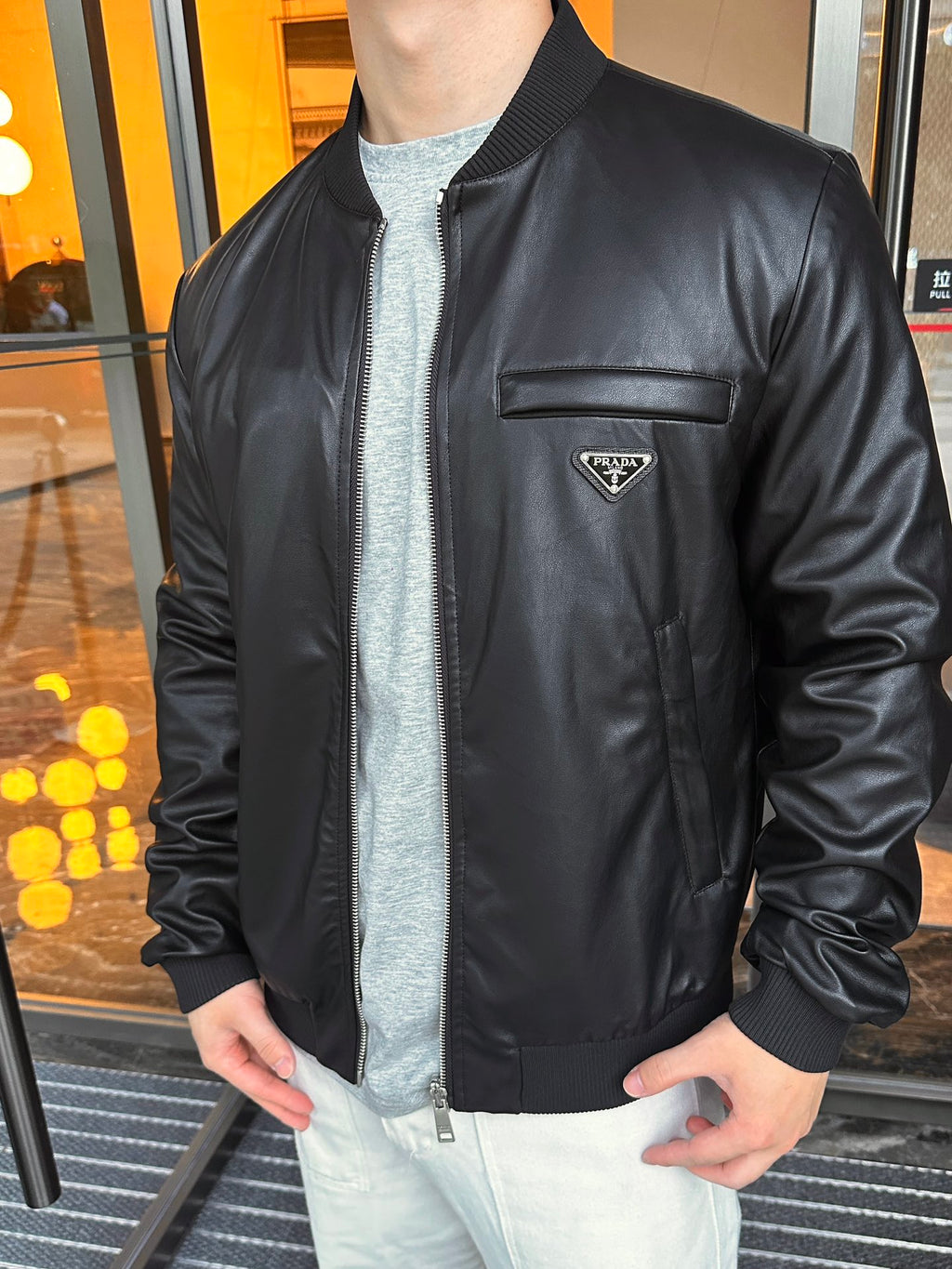 2026 New Model Triangle Brand Two-Sided Wear Leather Plain Weave Jacket (25288-D10)