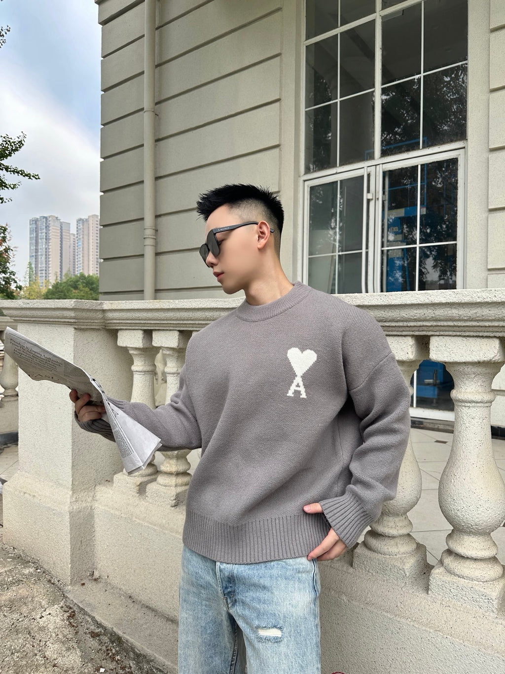 2026 New Model Heart A Heart Patterned Round-neck Sweater (25374-B15)
