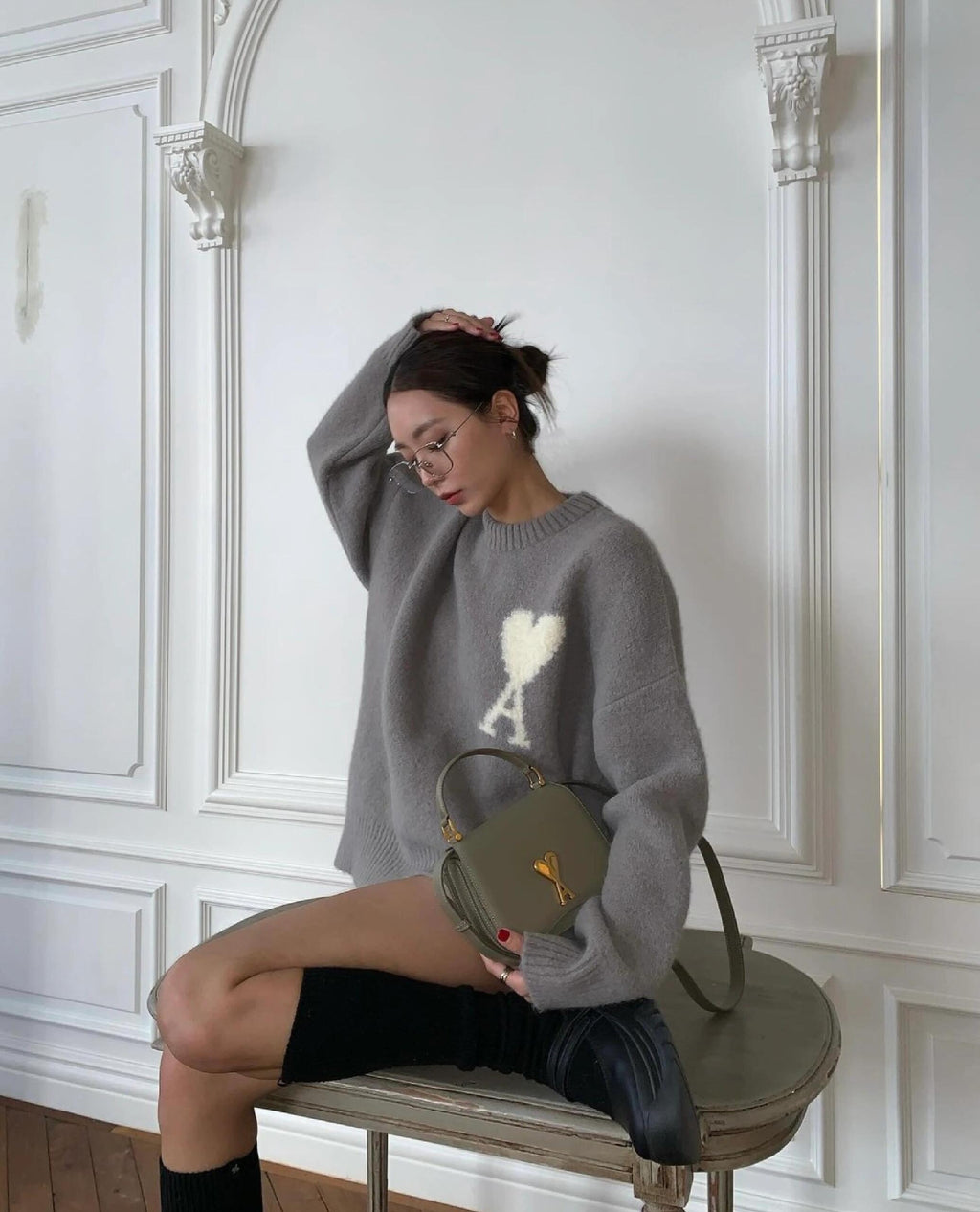 2026 New Model Heart A Heart Patterned Round-neck Sweater (25374-B15)