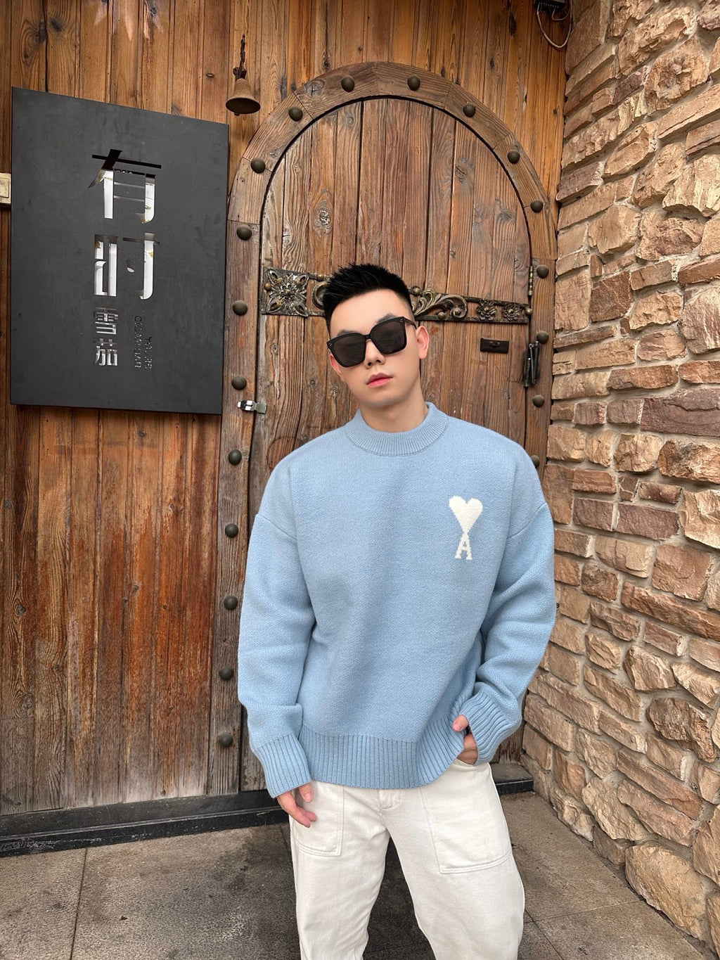 2026 New Model Heart A Heart Patterned Round-neck Sweater (25374-B15)