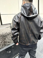 2026 new model Triangle Brand vintage hooded over-the-shoulder leather jacket (25240-D50)