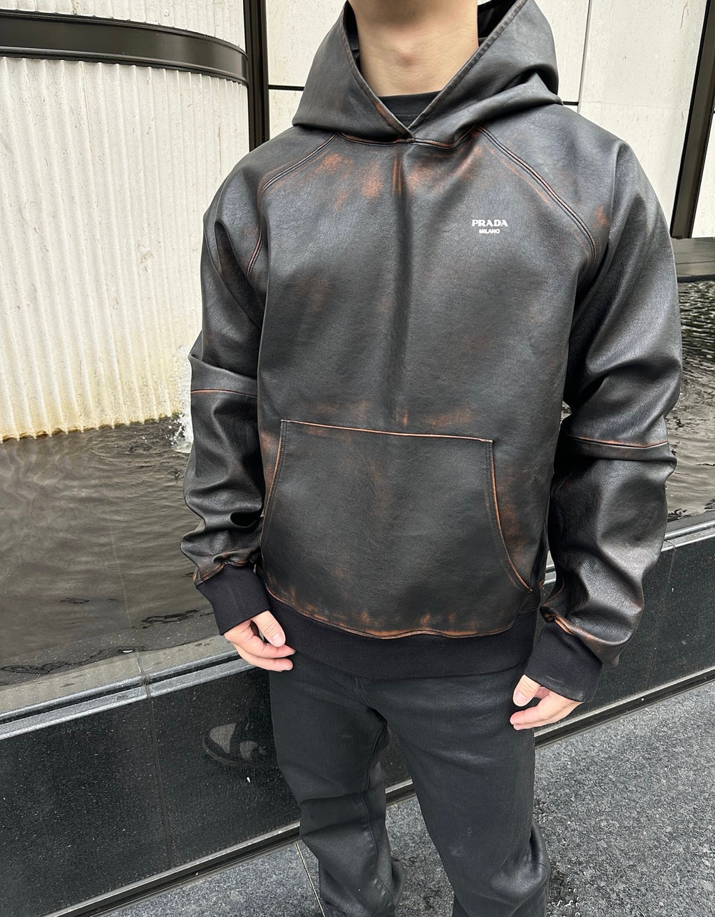 2026 new model Triangle Brand vintage hooded over-the-shoulder leather jacket (25240-D50)
