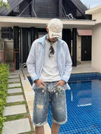 [VIP Exclusive] 2026 New Acn Optical Illusion Print, Dyed and Distressed Denim Shorts (CC967-B45)