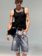 [VIP Exclusive] 2026 New Acn Optical Illusion Print, Dyed and Distressed Denim Shorts (CC967-B45)