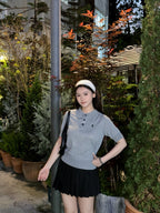 2026 Women’s Heart A Embroidered Polo Neck Knit Top (DD112)