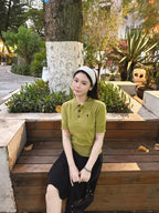 2026 Women’s Heart A Embroidered Polo Neck Knit Top (DD112)