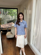 2026 Women’s MM Logo Check Short-Sleeved Shirt (FF723)