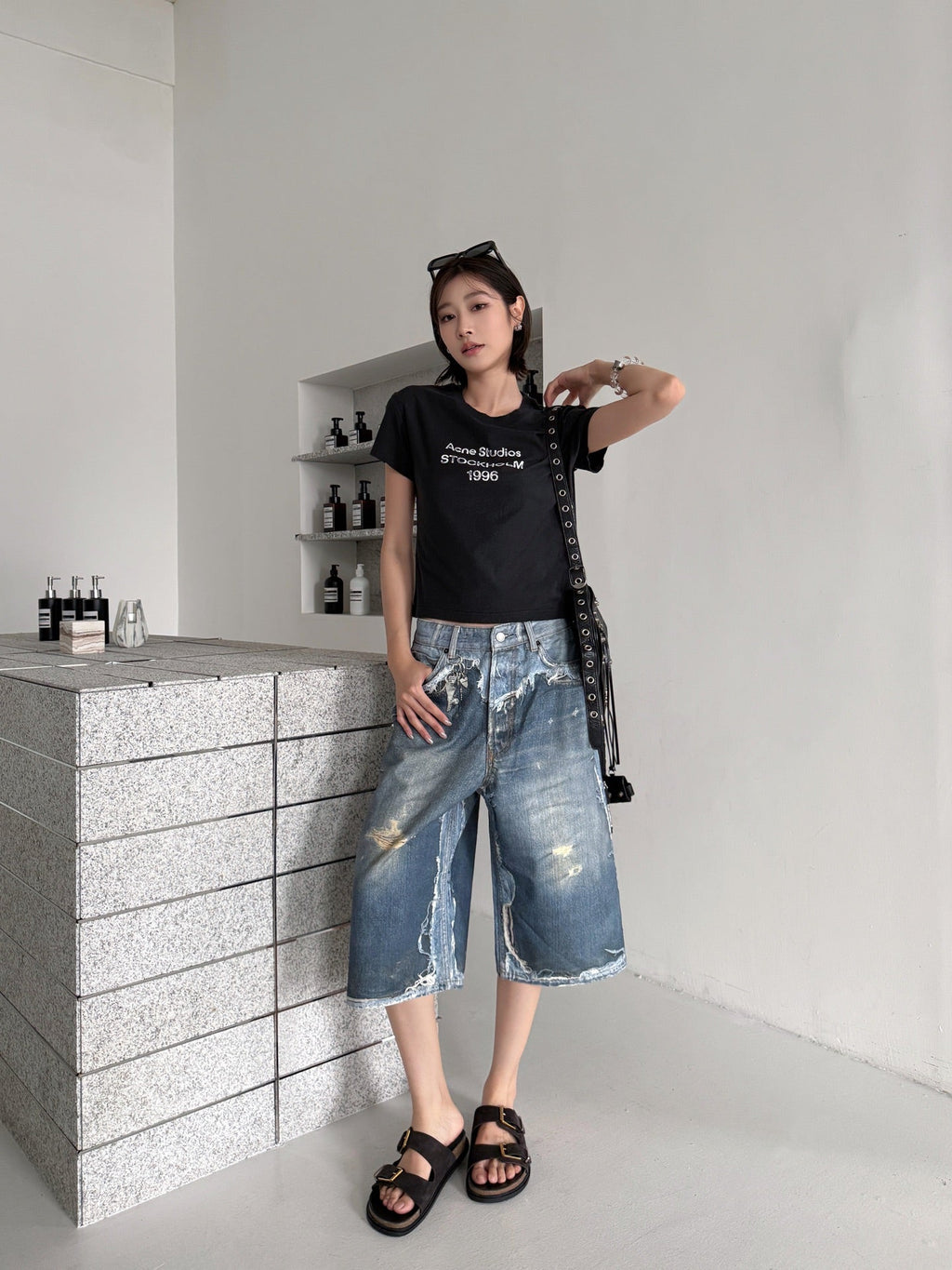 2026 Women’s Acn Optical Illusion Print Dyed Denim Shorts (FF721)