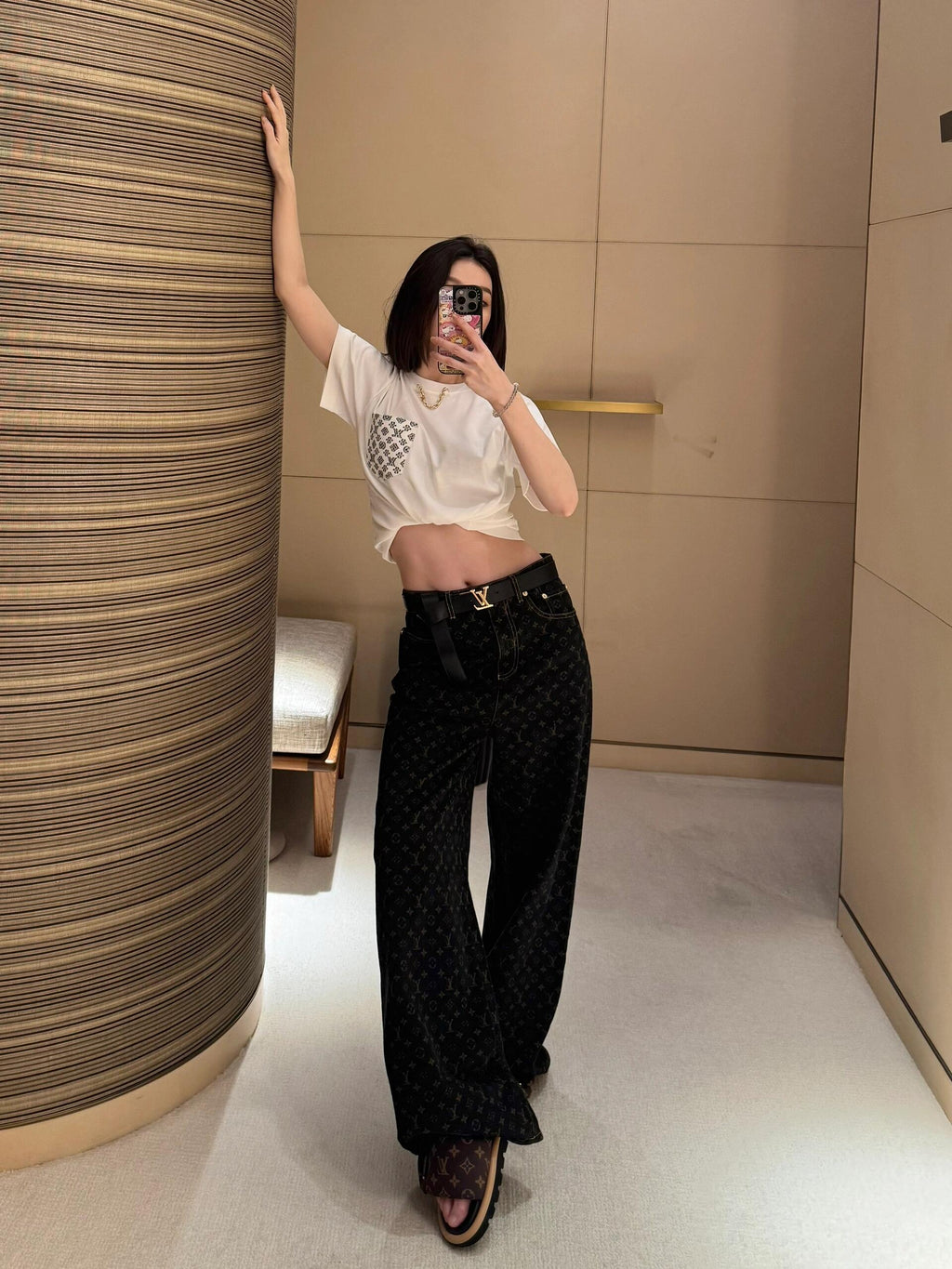 2026 Women's LY Label Printed Denim Pants (EE403)