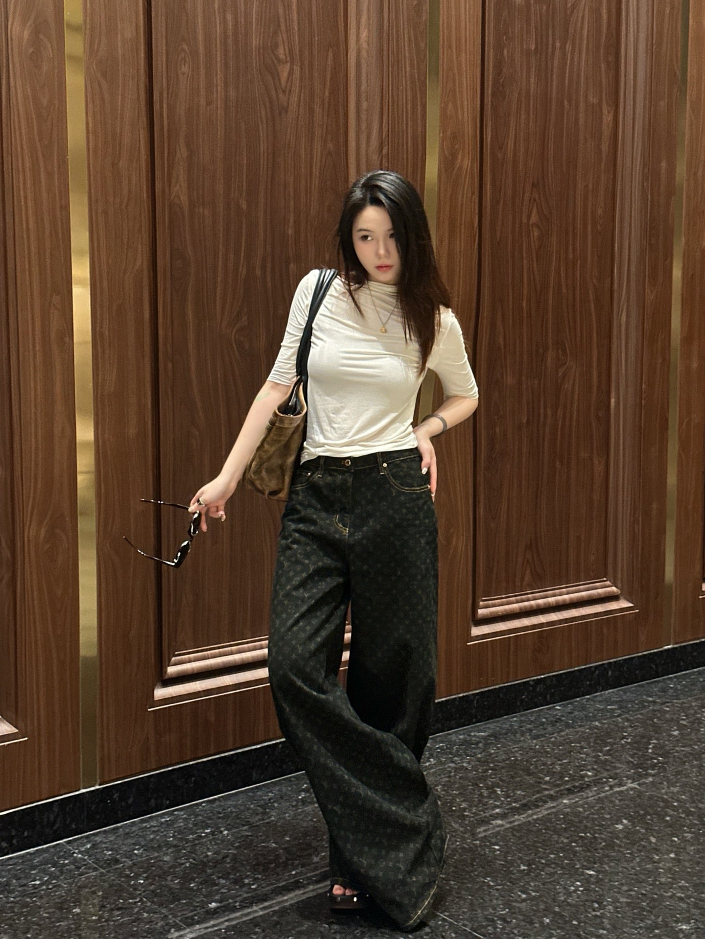 2026 Women's LY Label Printed Denim Pants (EE403)