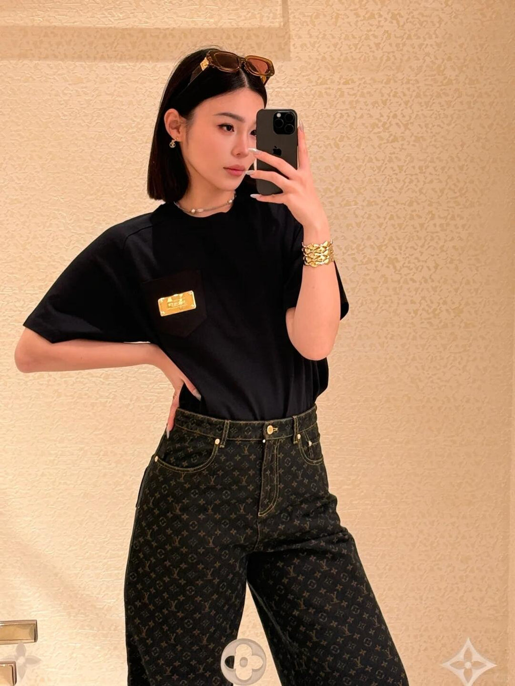 2026 Women's LY Label Printed Denim Pants (EE403)