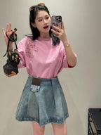2026 Women’s Way Leather Denim Mini Skirt (EE417)
