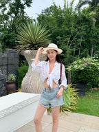 2026 Women’s Way Embroidered Leather Denim Shorts (EE422)