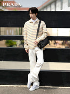 2026 New Model Triangle Brand Logo Striped Long-Sleeved Polo Shirt (CC993-A70)