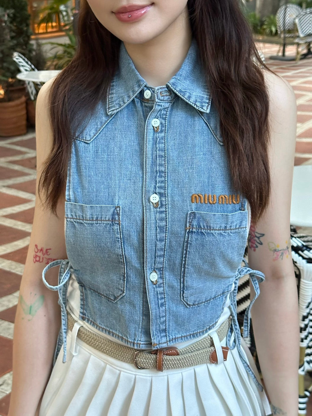 2026 Women's MM Logo Belted Denim Jacket (EE434)