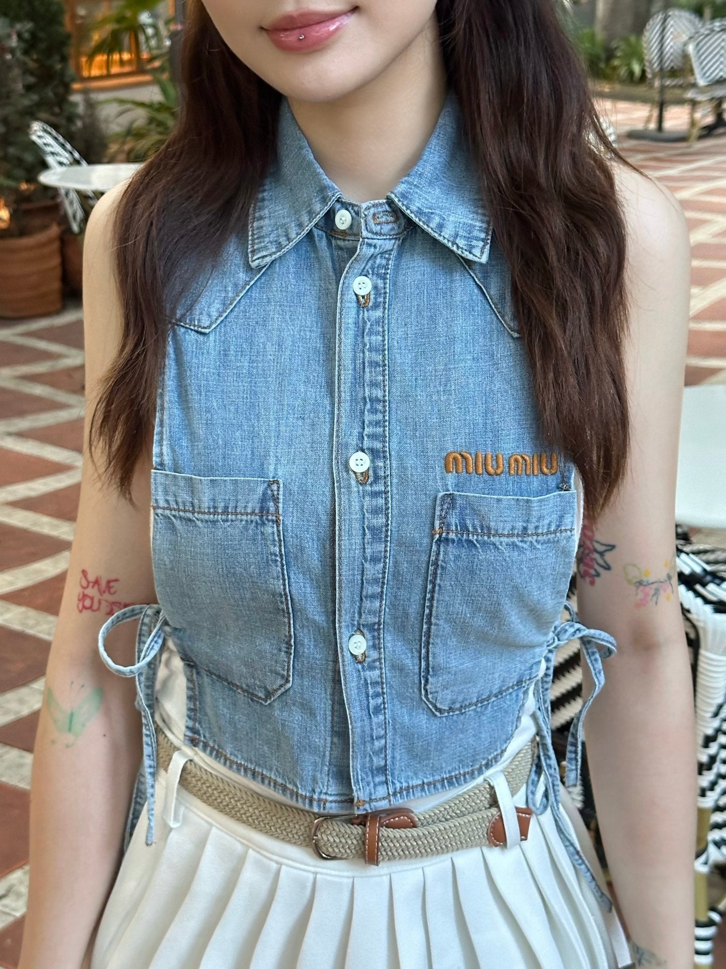2026 Women's MM Logo Belted Denim Jacket (EE434)