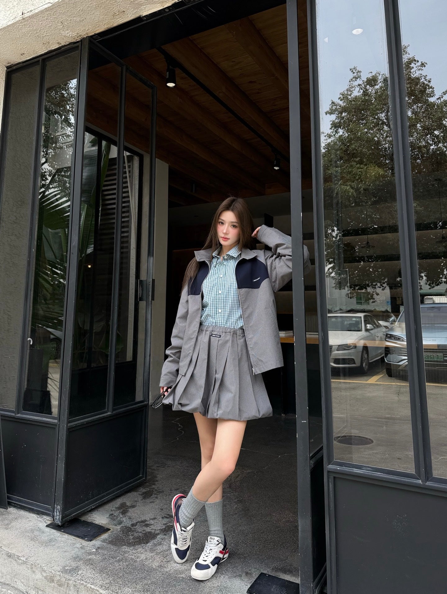 2026 Women's MM Logo Checkered Short Dress (FF767)