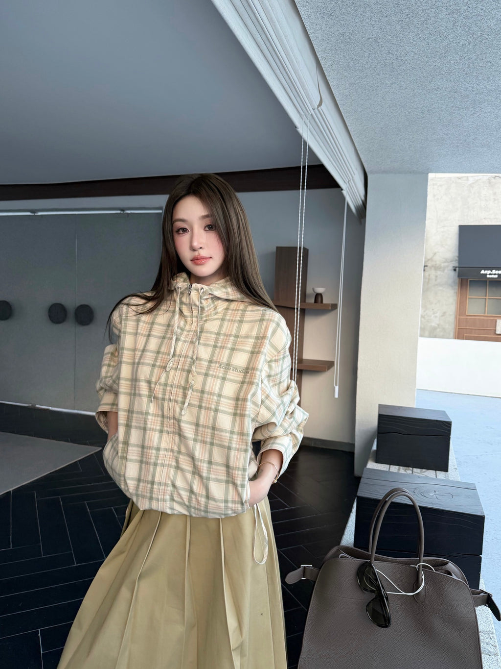 2026 Women's Acn Embroidered Checkered Hooded Jacket (FF762)