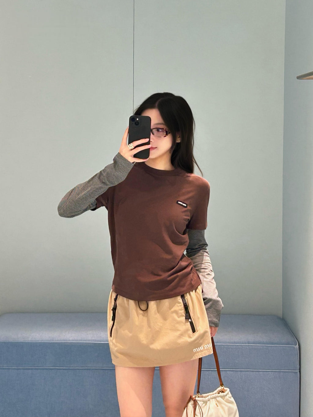 2026 Women's MM Logo Striped Fake Two-Piece Long-Sleeved (FF798)