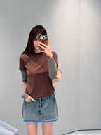 2026 Women's MM Logo Striped Fake Two-Piece Long-Sleeved (FF798)