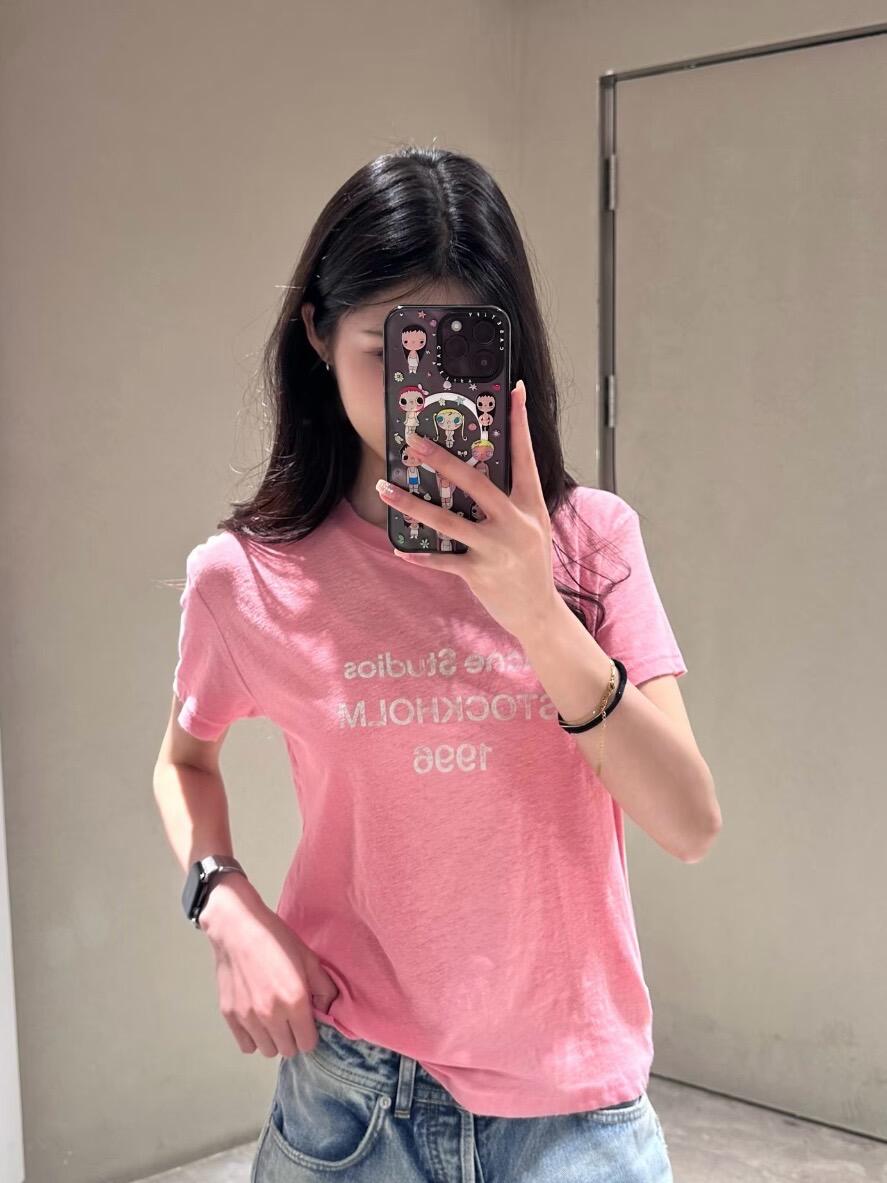 2026 Women’s Acn Short-Sleeved T-Shirt with Screen-Printed Distressed Logo (FF731)