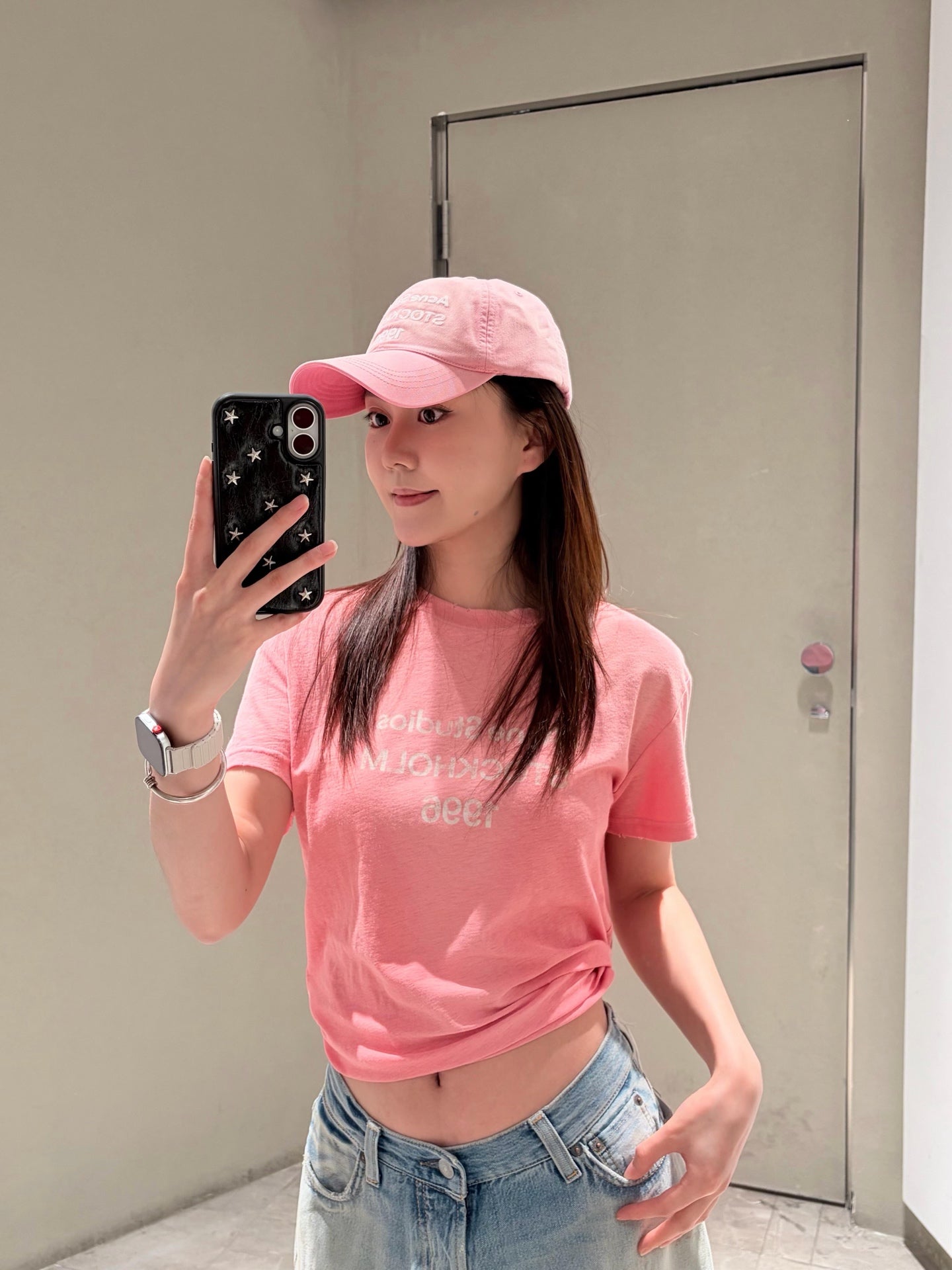 2026 Women’s Acn Short-Sleeved T-Shirt with Screen-Printed Distressed Logo (FF731)