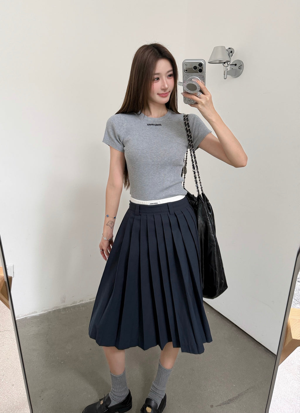 2026 Women's MM Logo Embroidered Pleated Skirt (FF775)