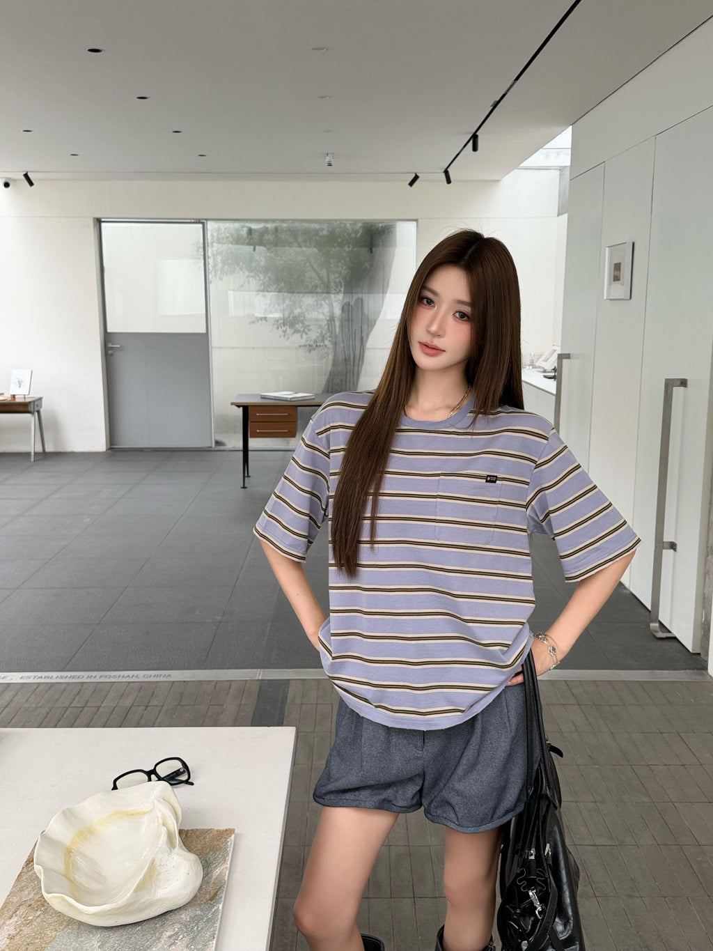 2026 Women's Triangle Brand Logo Striped Short Sleeve (FF791)