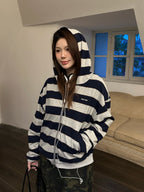 2026 Women's MM Logo Striped Hooded Coat (DD155)