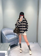 2026 Women's MM Logo Striped Hooded Coat (DD155)