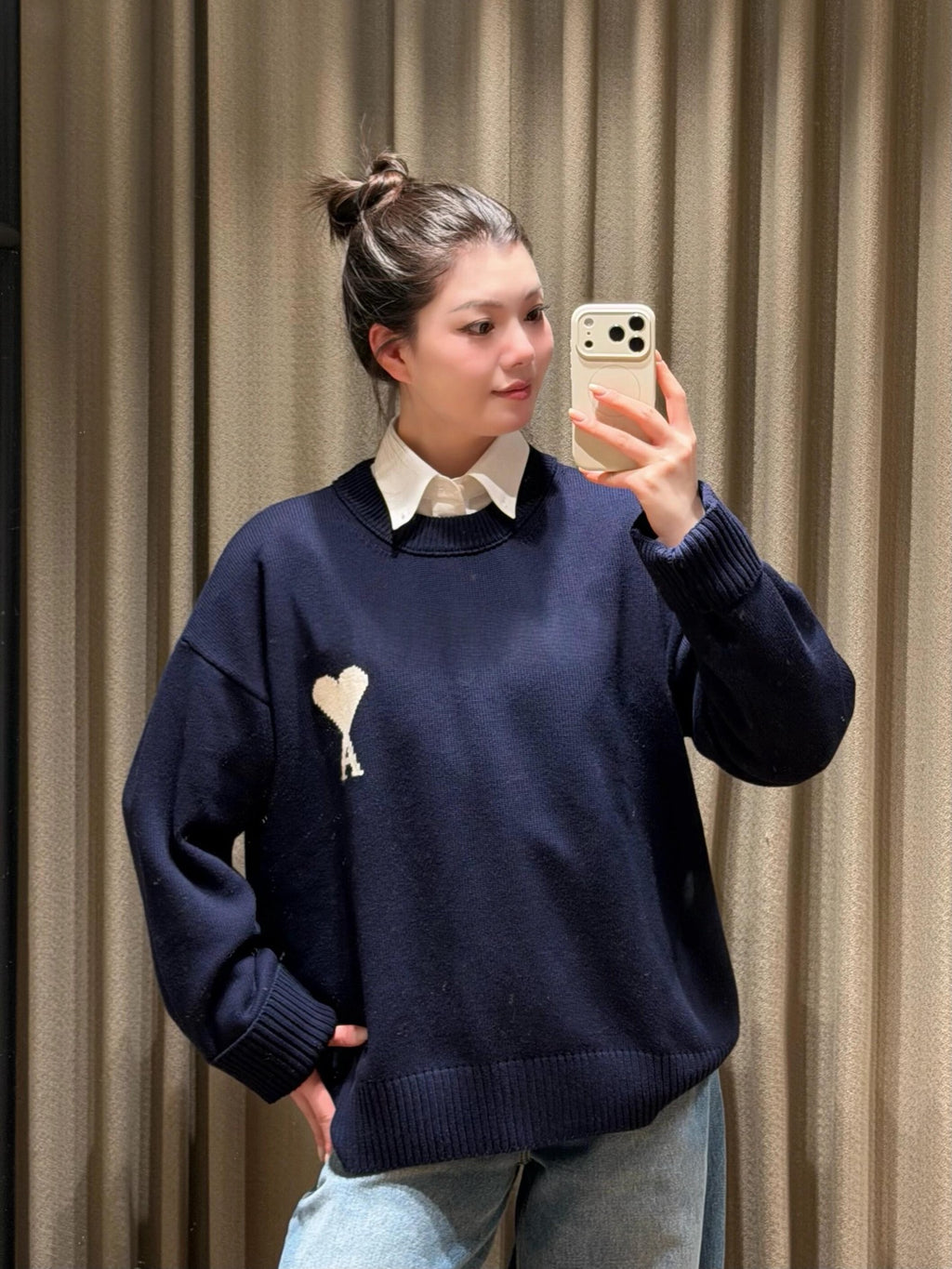 2026 New Model Heart A Heart Patterned Round-neck Sweater (25374-B15)