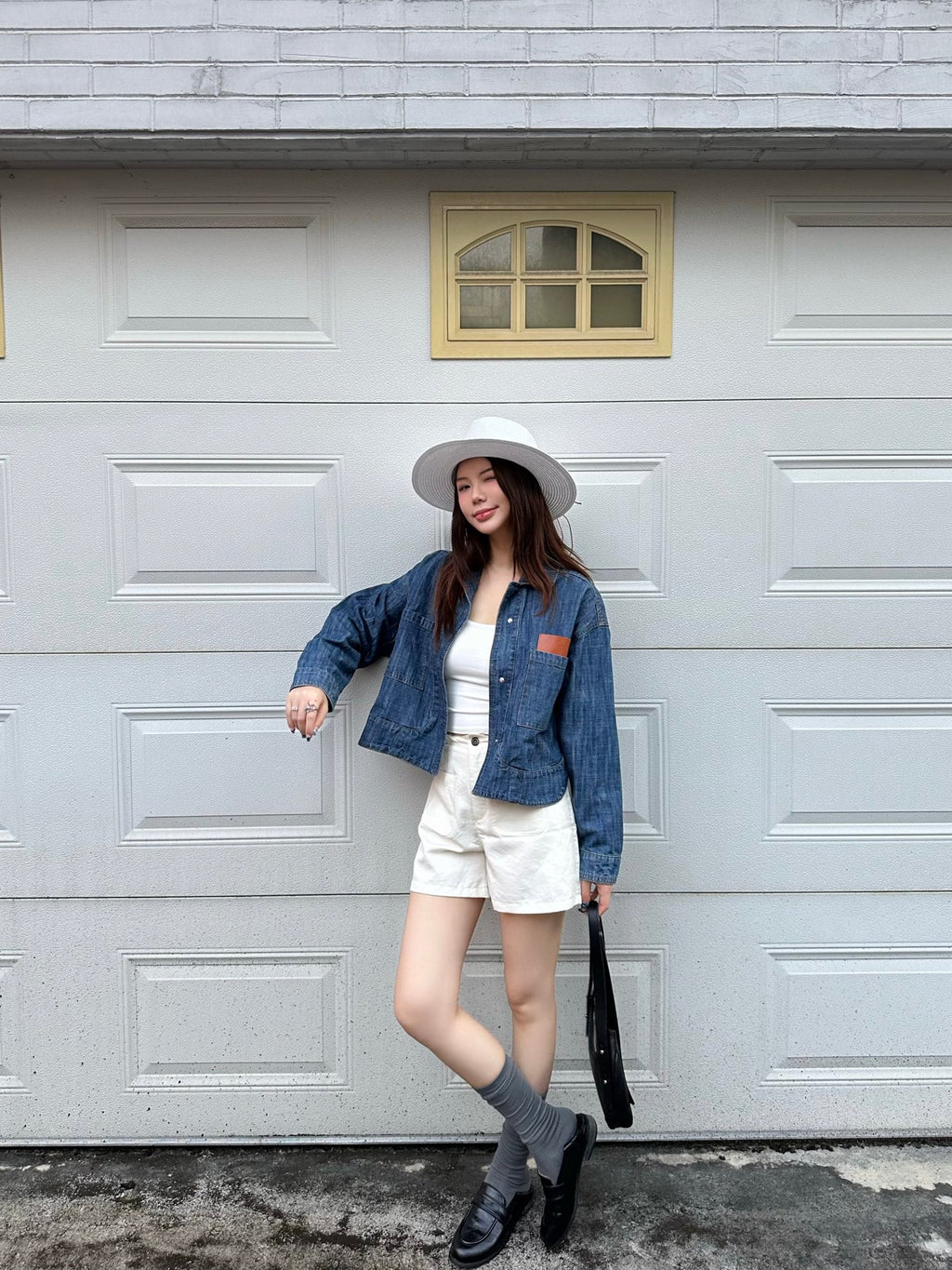 2026 Women's FF Leather Patch Denim Jacket (EE436)