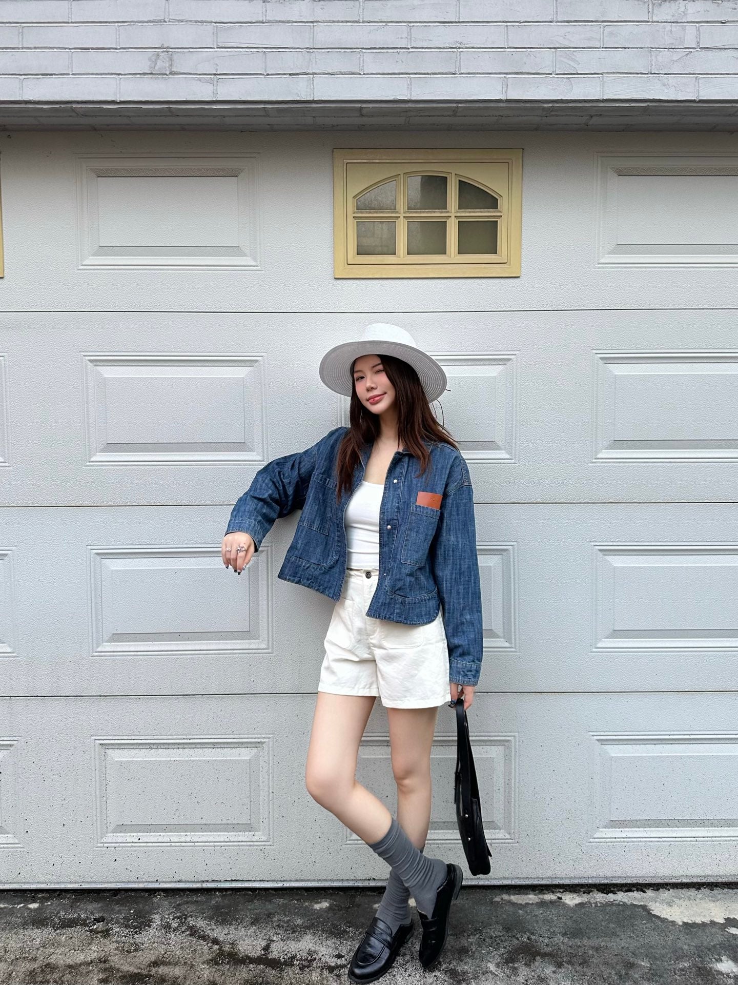 2026 Women's FF Leather Patch Denim Jacket (EE436)