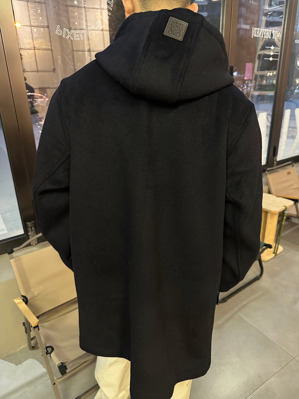 2026 New Style Way Leather Label Hooded Long Coat (25393-D40)