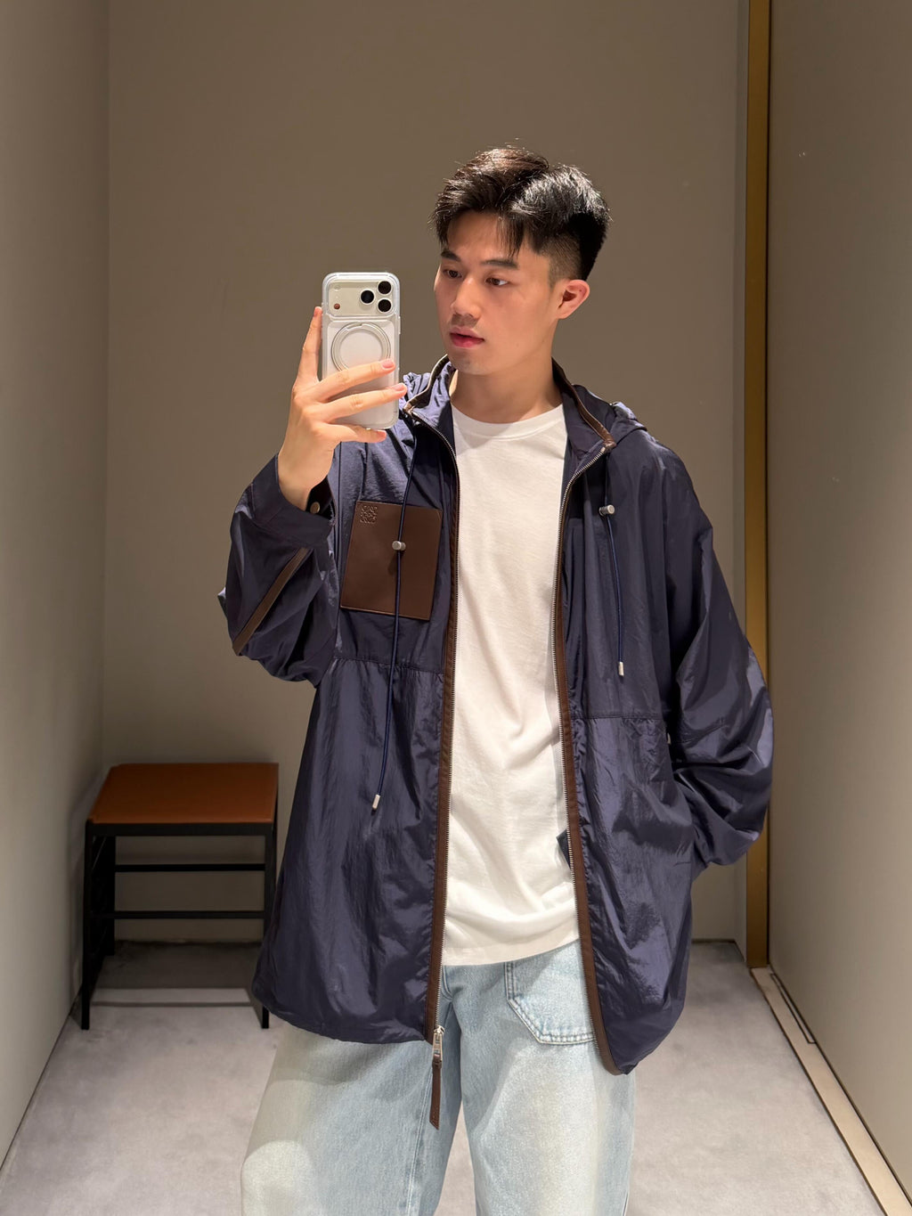 2026 New Style Way Leather Patched Hooded Coat (AA639-C25)