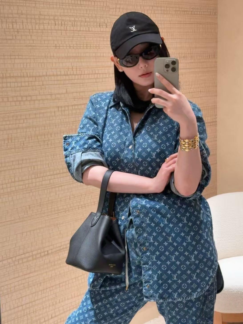 2026 Women's LY Label Full Print Denim Shirt (EE448)