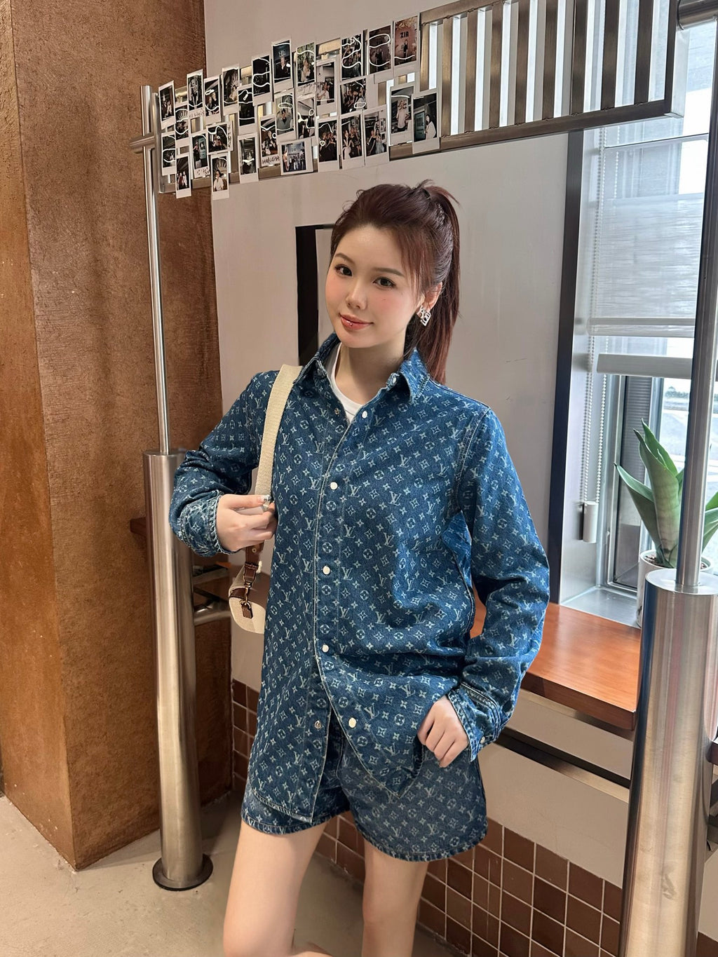 2026 Women's LY Label Full Print Denim Shirt (EE448)