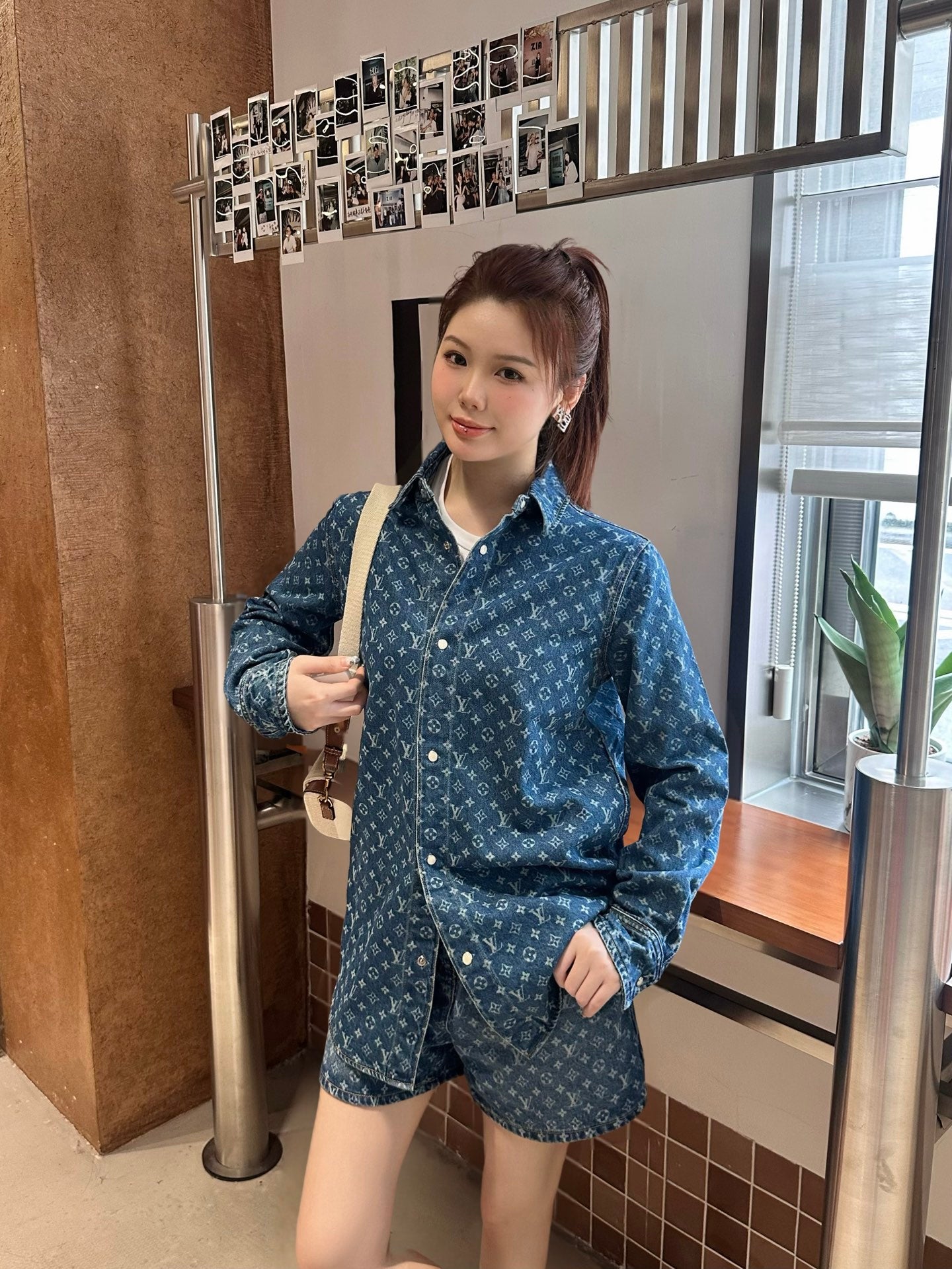 2026 Women's LY Label Full Print Denim Shirt (EE448)