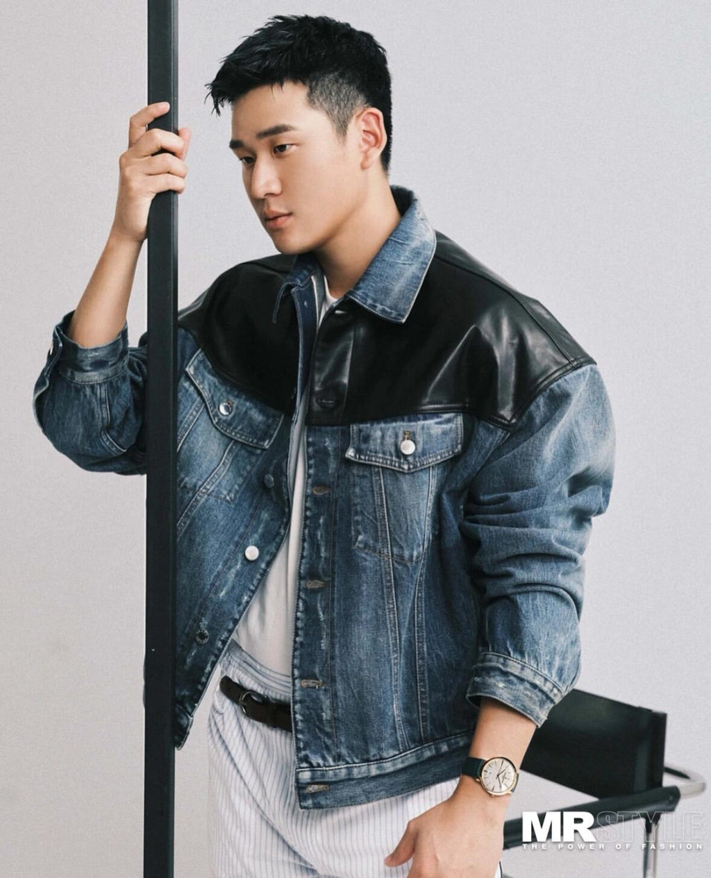 2026 New Model Triangle Brand Leather Denim Jacket (25278-C65)