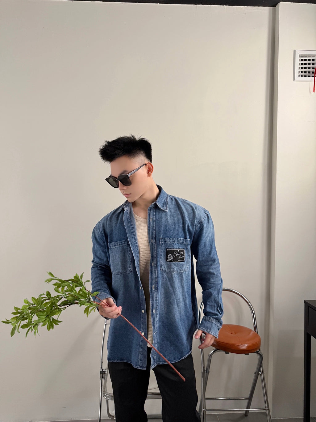 2026 new model Ce label-attached denim shirt (BB4019-B35)