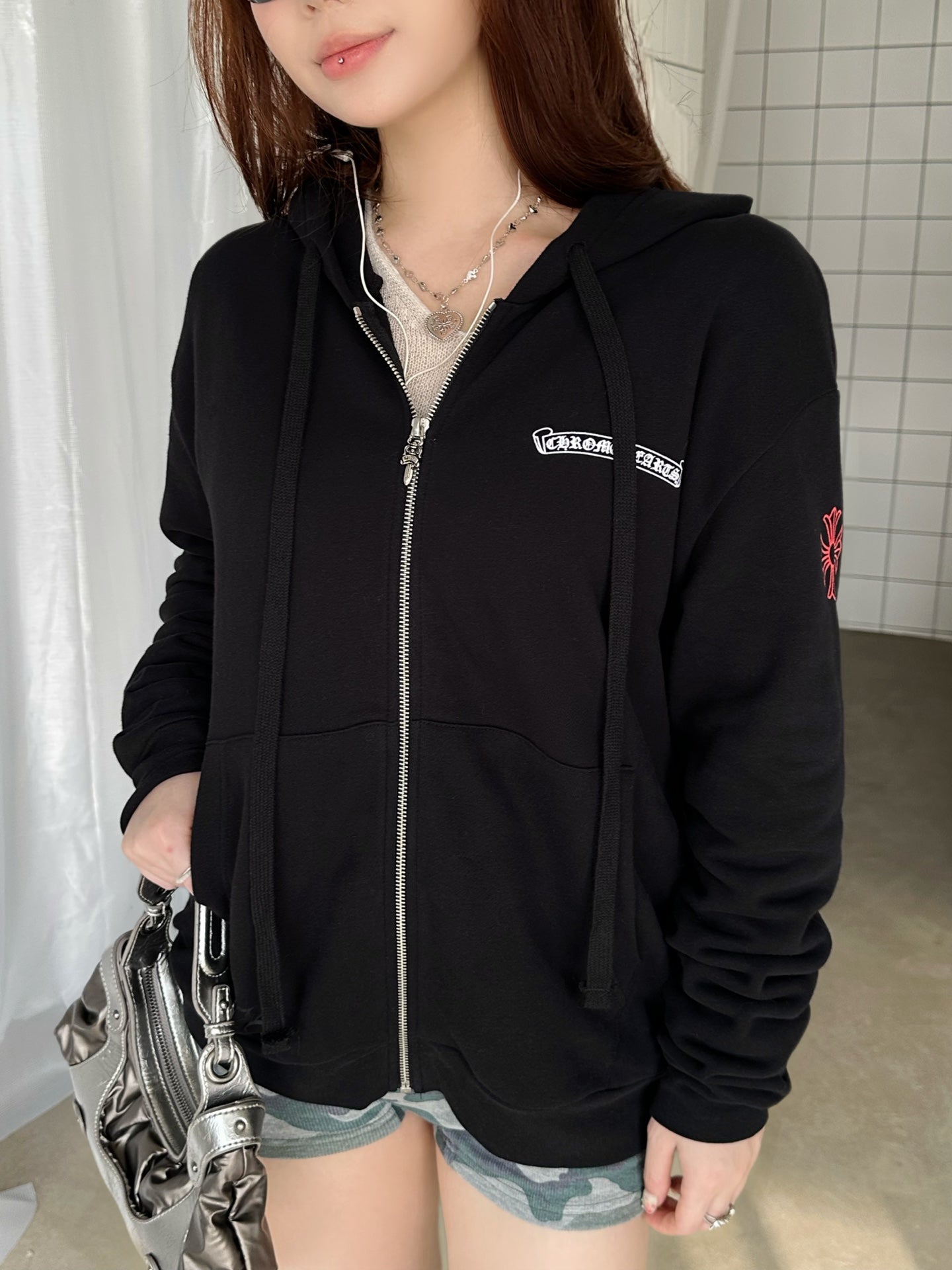 2026 Women's CH Letter Print Zip-Up Coat (DD187)