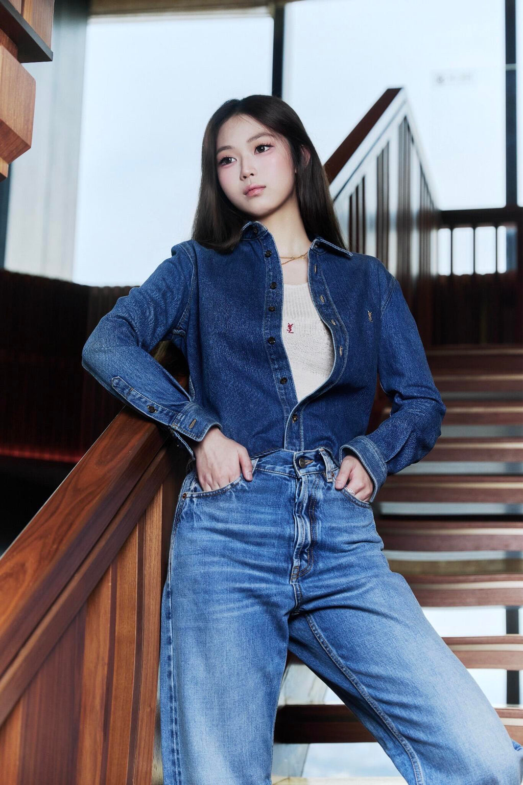 2026 Women's Saint L Embroidered Denim Shirt (EE444)