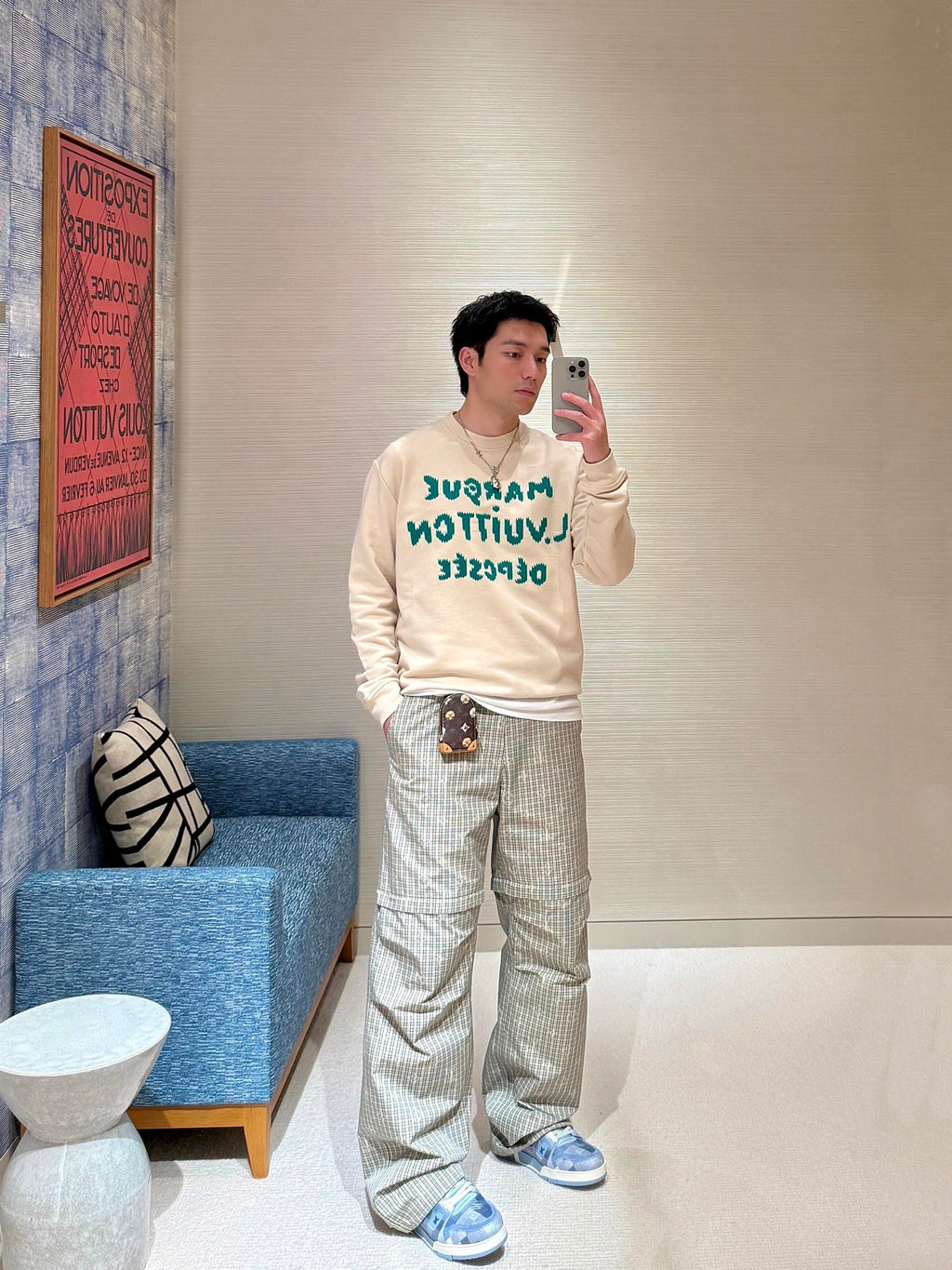 2026 new model LY logo check-pattern lined zipper pants (AA659-B85)