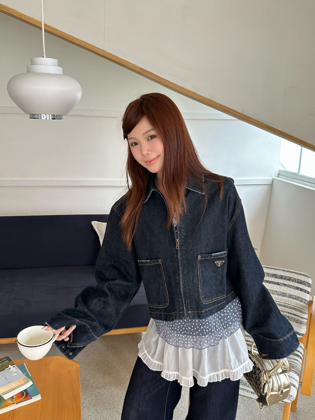 2026 Women's Triangle Brand Denim Washed Jacket (DD199)