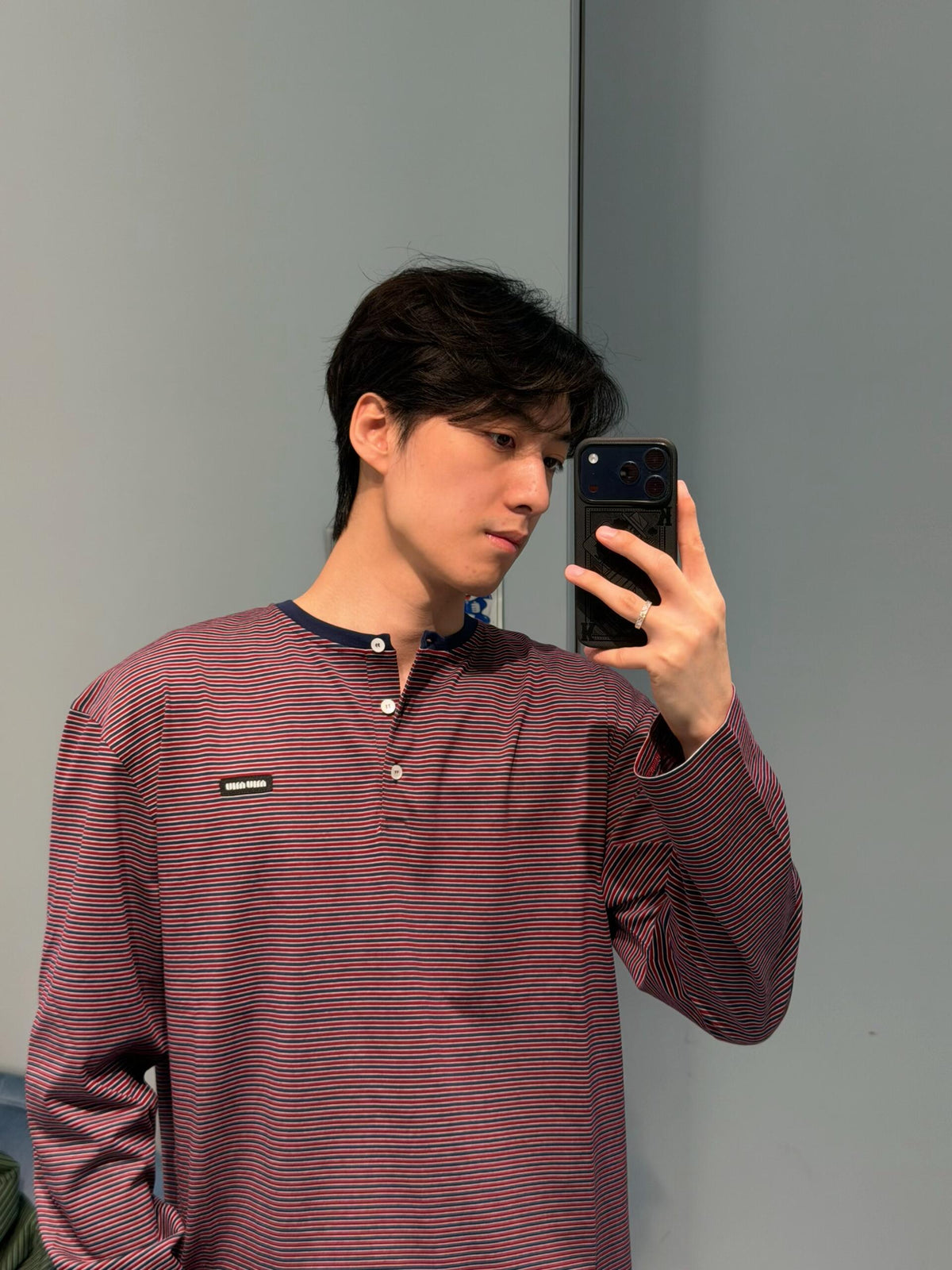 2026 New Model MM Logo Striped Henry Collar Long Sleeve (CC7017-A75)
