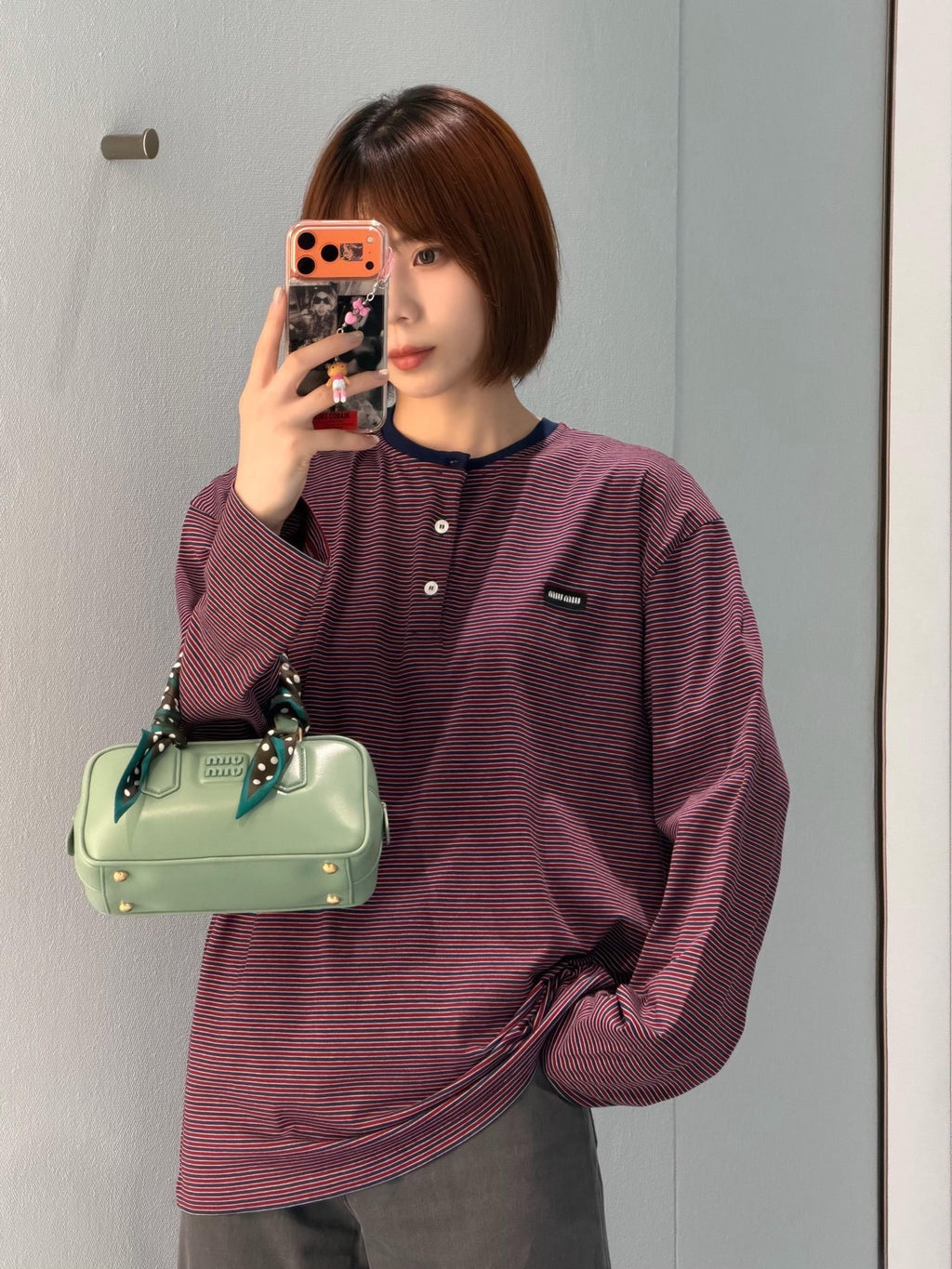 2026 Women's MM Logo Striped Henry Collar Long Sleeve (FF815)