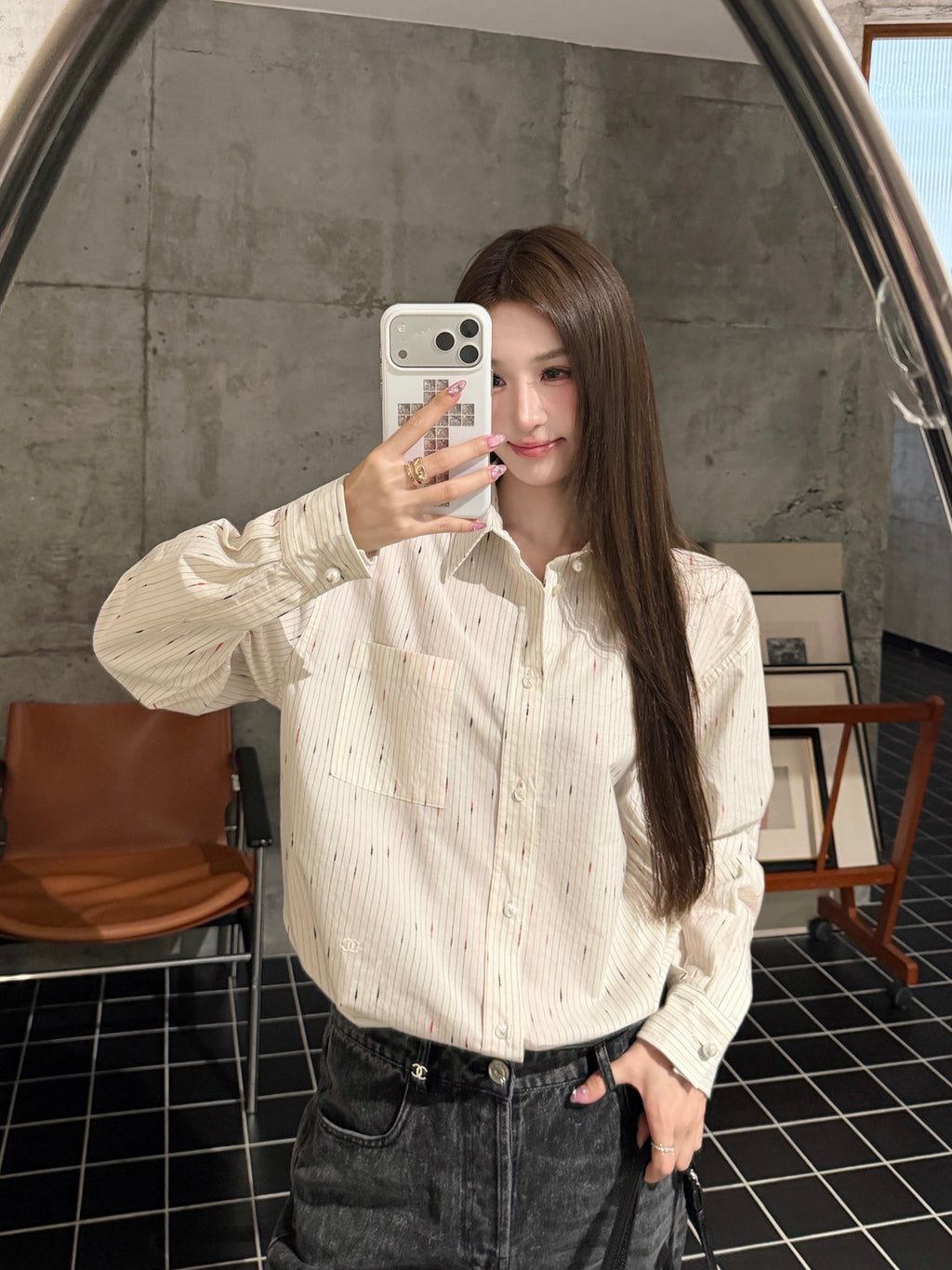 2026 Women's CC Double C Embroidered Striped Shirt (FF804)