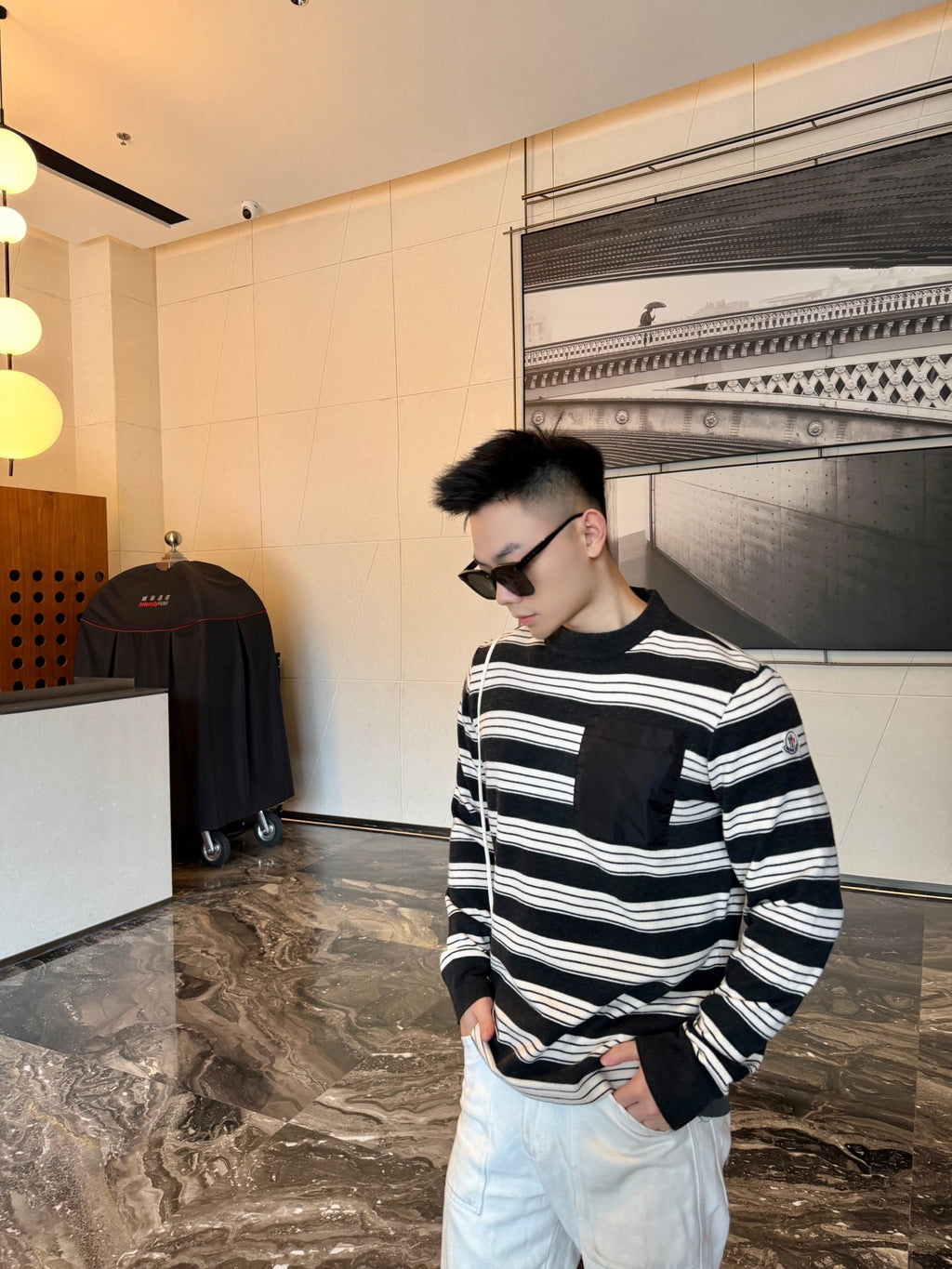 2026 New Model Mon Logo Pocket Check Shirt (AA1030-B20)