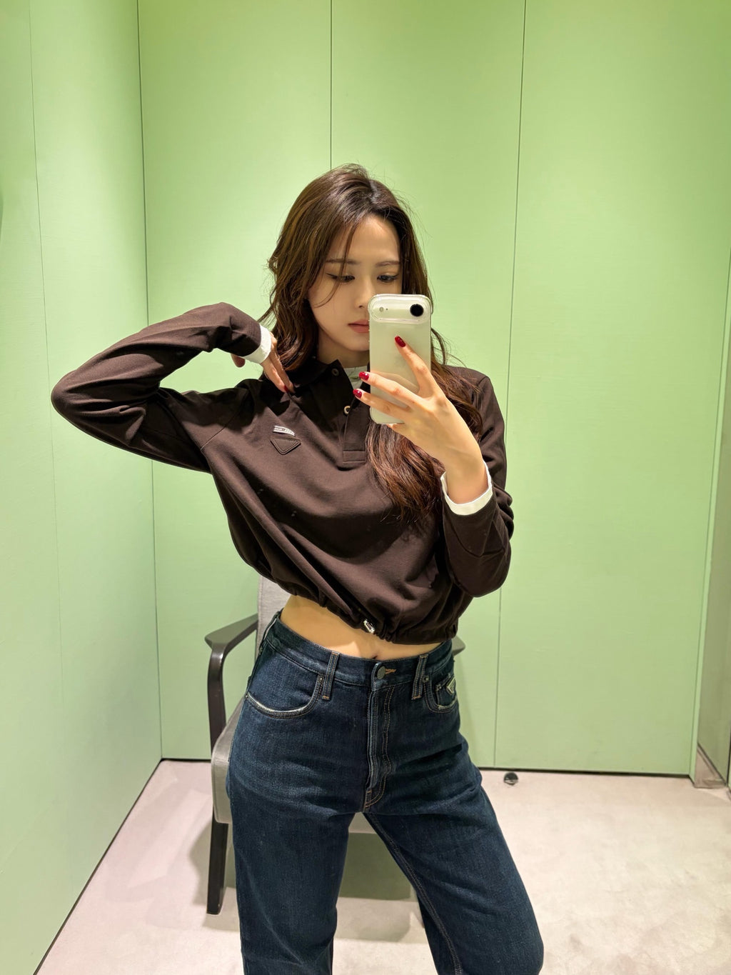 2026 Women's Triangle Brand Triangle Logo Fake Two-Piece Long-Sleeved (FF837)