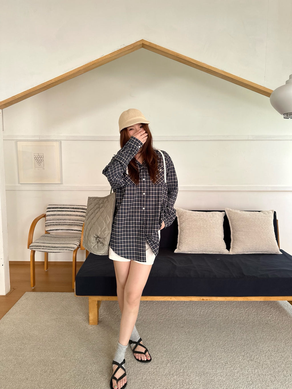 2026 Women's MM Check Pattern Hooded Coat (EE453)